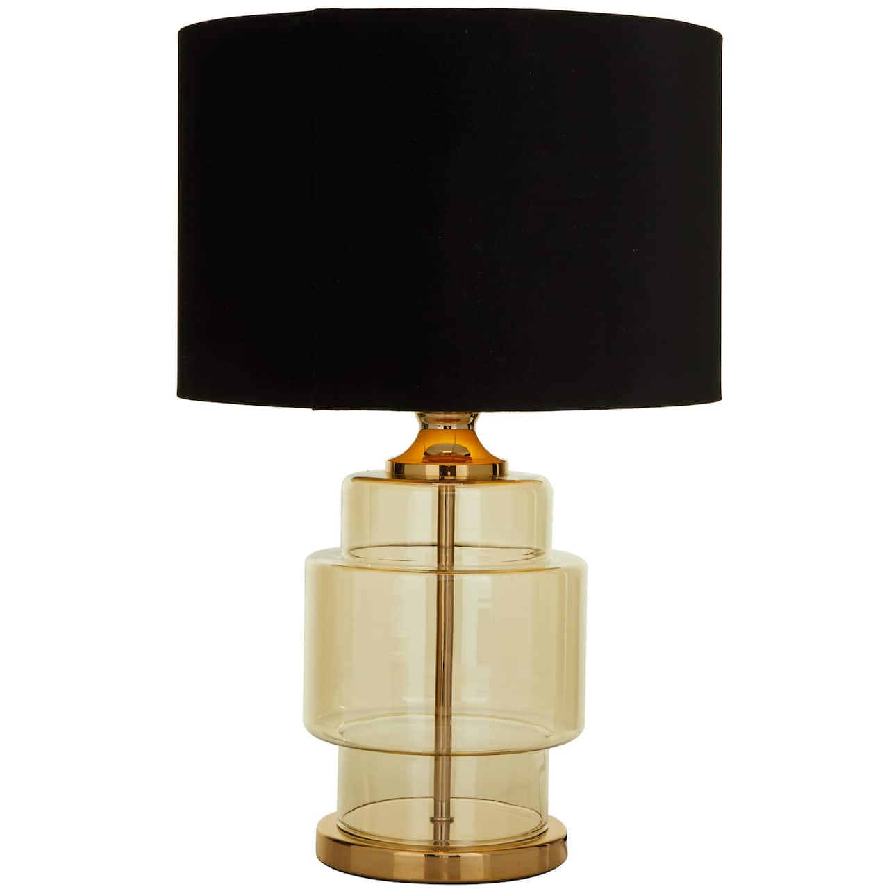 Gold Glass Transparent Base Table Lamp with Drum Shade 15" x 15" x 23"
